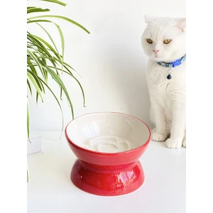 Seramik Yavaş Yeme Kedi Mama Kabı (Kırmızı)