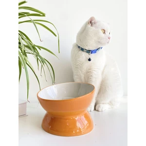 Seramik Yavaş Yeme Kedi Mama Kabı (Turuncu)