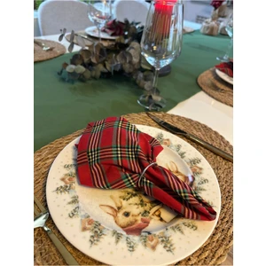 Decamor Home 6 Lı Pamuklu Keten Leke Tutmaz Yeşil Kırmızı Peçete