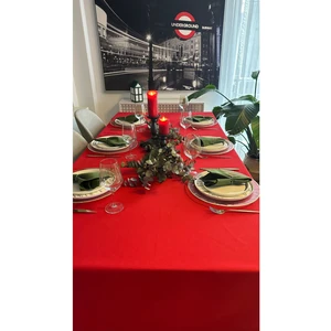 Decamor Home Pamuklu Dertsiz Leke Tutmaz Kumaş Kırmızı Masa Örtüsü Yılbaşı Masa Örtüsü