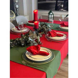 Decamor Home 9 Parça Set Pamuklu Dertsiz Kırmızı Masa Örtüsü Yılbaşı Masa Örtüsü Set