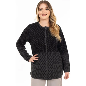 Yeni Sezon Kadın Triko Örgü Sıkı Dokuma Düğmeli Desenli Anne Kışlık Hırka 2435-SIYAH