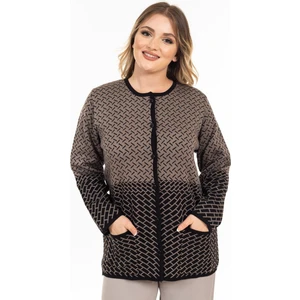 Yeni Sezon Kadın Triko Örgü Sıkı Dokuma Düğmeli Desenli Anne Kışlık Hırka 2435-VIZON