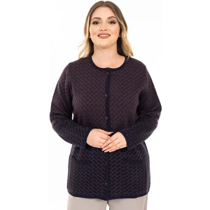 Yeni Sezon Kadın Triko Örgü Sıkı Dokuma Düğmeli Desenli Anne Kışlık Hırka 2435-MÜRDÜM