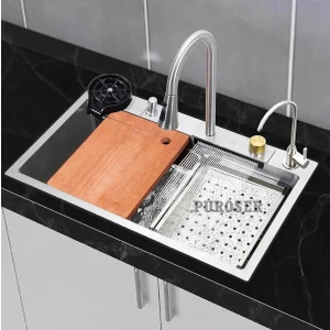 Teknolojik Akıllı Şelale Mutfak Eviyesi 304 Krom Metalik Renk Full 75 x 45 cm