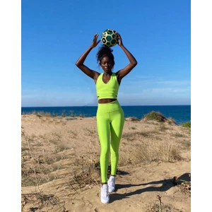 Neon Yeşil Ekstra Yüksek Bel Toparlayıcı Spor Tayt