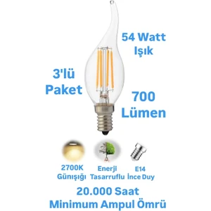Horoz 6 Watt Günışığı E14 Duylu Rustik Ampul Kıvrık 700 Lümen Avize Ampulü İnce Duylu Mum Ampul