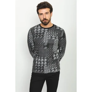 Desenli Siyah Renk Slim Fit Bisiklet Yaka Uzun Kollu Erkek T-Shirt