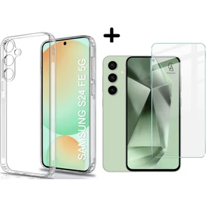 Samsung Galaxy S24 Fe Uyumlu Kılıf Esnek Silikon Telefon Kılıfı ve Temperli Cam Ekran Koruyucu