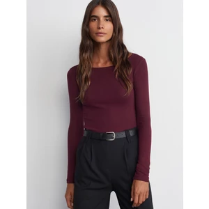 31332 Kayık Yaka Uzun Kollu Top-Bordo