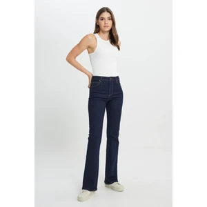 Flare Fit Normal Bel Geniş Paça Lacivert Esnek Jean Denim Pantolon