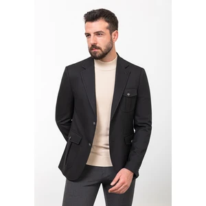 Düz Siyah Slim Fit Mono Yaka Torba Cep Erkek Ceket