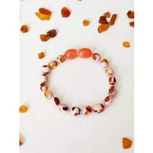 Kehribar Sarayı Mozaik Soft Pembe Kehribar Çocuk Bileklik 16 cm