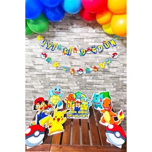 Pokemon Tema Doğum Günü Ayaklı Pano Seti Doğum Günü Masa Üstü Panolar