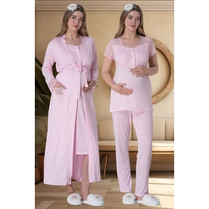 Mecit 6065 Pembe Uzun Sabahlıklı Gecelik Pijama Lohusa Set