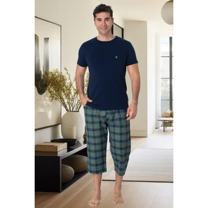 Mecit 2914 Lacivert Ekoseli Erkek Büyük Beden Capri Pijama Takımı