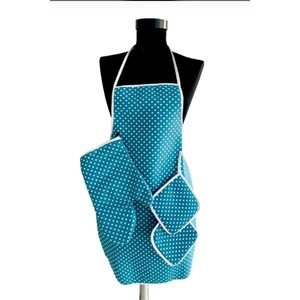 Asev Home Morlay 3 Parça Turkuaz Su Geçirmez Mutfak Önlüğü, Isı Geçirmez Eldiven ve Tutaç Takımı