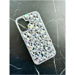 iPhone 16 Plus Uyumlu Ultra Lüx Gümüş Renkli Damla Taşlı Koruyucu Yapılı Özel Yapım Kılıf