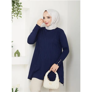 Pamuk Butik Kadın Transfer Desenli Soğuk Iplik Merserize Triko Tunik -PMK311