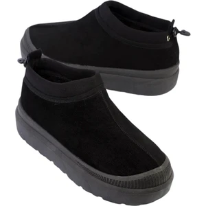 Süet Kalın Taban İçi Kürklü Arkadan Lastikli Kadın Bot SİYAH