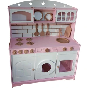 Boyalı Ahşap Oyuncak Mutfak Servis Seti Pembe