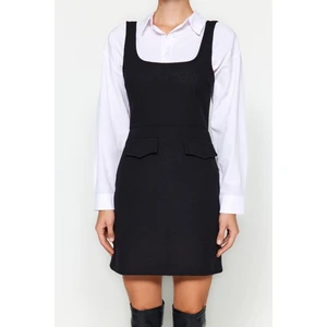 Frm Yeni Regular Casual Günlük Tüvit Dokuma Kare Yaka Askılı Kol Jile Mini Boy Elbise