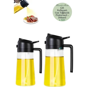 Çift Foksiyonlu Cam Yağdanlık ve Püskürtmeli Sprey Yağdanlık Sprey Yağlık Sirkelik Siyah - 450 ML