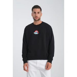 Japan Wave Erkek Yuvarlak Yakalı Nakışlı Sweatshirt