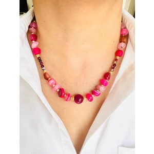 Devi Fashion Pembe Kuvarsit Doğal Taş Kolye