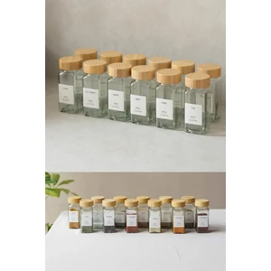 Hava ve Nem Korumalı Bambu Kapaklı Cam Baharatlık Seti 12'li (120 ml)