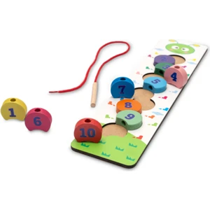 Montessori Eğitici Ahşap Tırtıl Ipe Dizme Oyunu - Renkli Sayılar