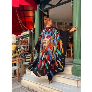 ÖZEL TASARIM ASTEK BASKILI BOHO KİMONO - KAFTAN