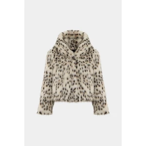 Premium Leopar Desen Kapüşonlu Suni Kürk Kadın Ceket
