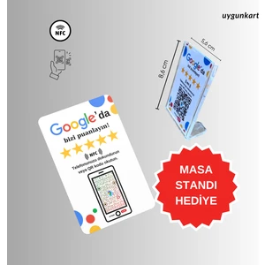 Google Yorum Kartı - Google Işletme Puanlama Kartı - 5 Yıldız Puan Toplar (Nfc ve Karekod Özellikli)
