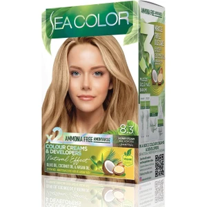 Sea Color Amonyaksız, Vegan, Doğal, Besleyici Kalıcı Saç Boyası  Beyaz Kapama (1 Paket 2 X 50 Ml) Bal Köpüğü 8.3