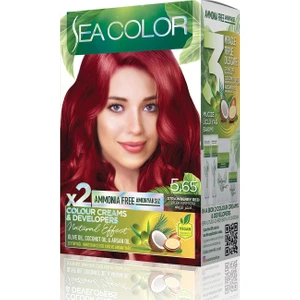 Sea Color Amonyaksız, Vegan, Doğal, Besleyici Kalıcı Saç Boyası Beyaz Kapama (1 Paket 2 X 50 Ml) Çilek Kırmızısı 5.65
