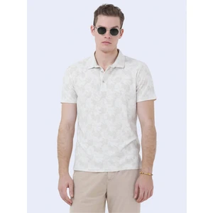 Bej Baskılı Polo Yaka Pamuk Karışımlı T-Shirt