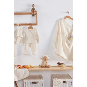 Tiny Lamb Pure Organik Pamuk Penye Yenidoğan Seti Baskısız Yenidoğan Set - 11 Parça - Krem Renk %100 Pamuk Organik Bebek Hastane Çıkışı