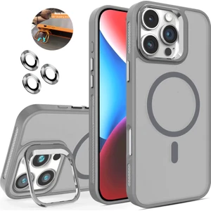 iPhone 16 Pro Kılıf + Lens Koruyucu Magsafe ve Stant Özellikli Arkası Mat Sert Pc Leke Yapmaz