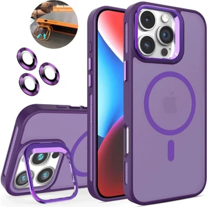 iPhone 16 Pro Max Kılıf + Lens Koruyucu Magsafe ve Stant Özellikli Arkası Mat Sert Pc Leke Yapmaz