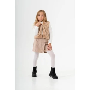 Miniğimin Cicileri Kürk Yelekli Şort Etekli 3 Lü Kız çocuk takım - Camel