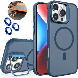 iPhone 16 Pro Kılıf + Lens Koruyucu Magsafe ve Stant Özellikli Arkası Mat Sert Pc Leke Yapmaz