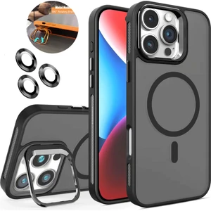iPhone 16 Pro Kılıf + Lens Koruyucu Magsafe ve Stant Özellikli Arkası Mat Sert Pc Leke Yapmaz