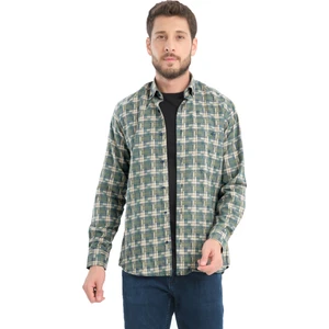 Erkek Orman Yeşili Kareli Kışlık Yünlü Cepli Geniş Kesim Gömlek