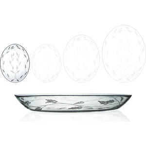 2 Adet 25CM Oval Cam Salata Sunum Tabağı Sürgün Desenli