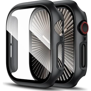 Apple Watch 10 46MM Uyumlu Kasa ve Ekran Koruyucu Önü Kapalı Renkli Silikon Siyah