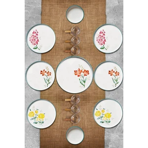 Kitchen Life 15 Parça 6 Kişilik Flowers Stackable Kahvaltı Takımı Sosluklu Çiçekli Kahvaltılık Sunum Seti Tabağı
