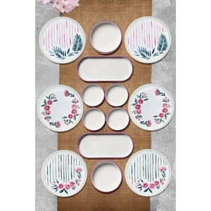 Kitchen Life 14 Parça 6 Kişilik Sakura Stackable Kahvaltı Takımı - Lüx Kahvaltılık Sunum Seti Tabağı