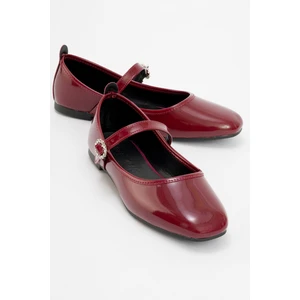 Kadın Kemerli Taşlı Küt Burunlu Babet BORDO RUGAN