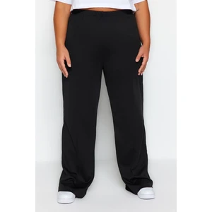 Kadın Yeni Moda Büyük Beden Geniş Paça Regular Boy Örme Krep Yüksek Bel Nervürlü Örme Pantolon